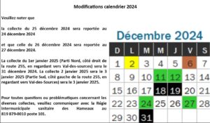 Lire la suite à propos de l’article Modifications calendrier 2024