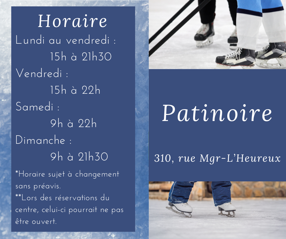 Lire la suite à propos de l’article OUVERT – Horaire de patinoire – OUVERT
