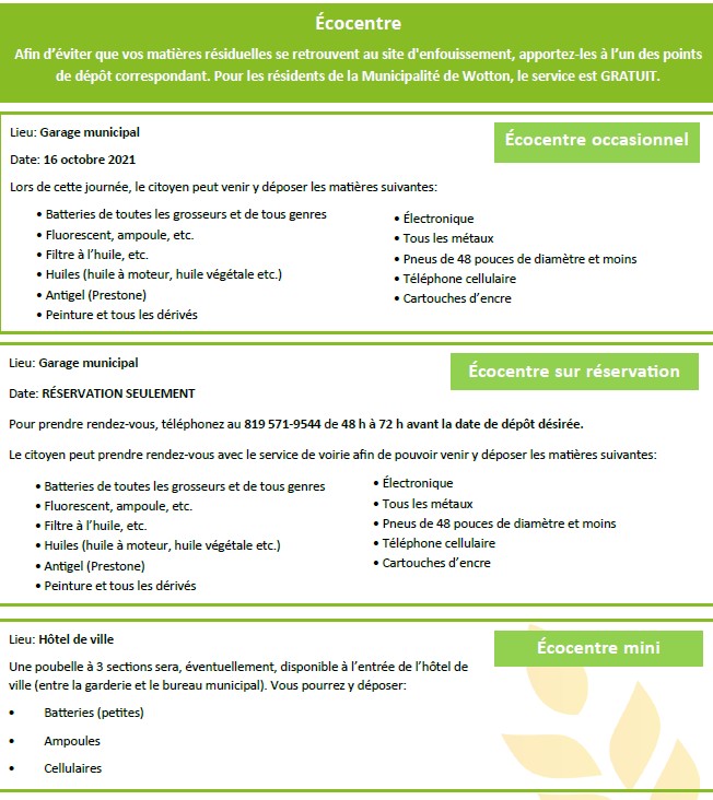 Lire la suite à propos de l’article Écocentre 2021